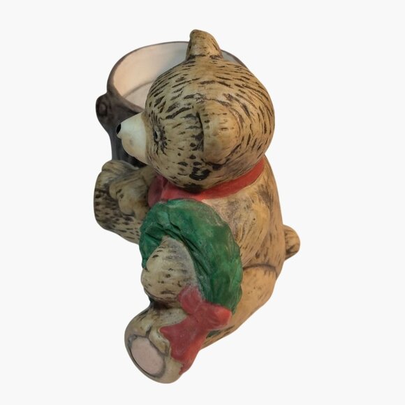 Teddy Bear Figurine Candle Holder Christmas Holiday Wreath - Picture 2 of 8